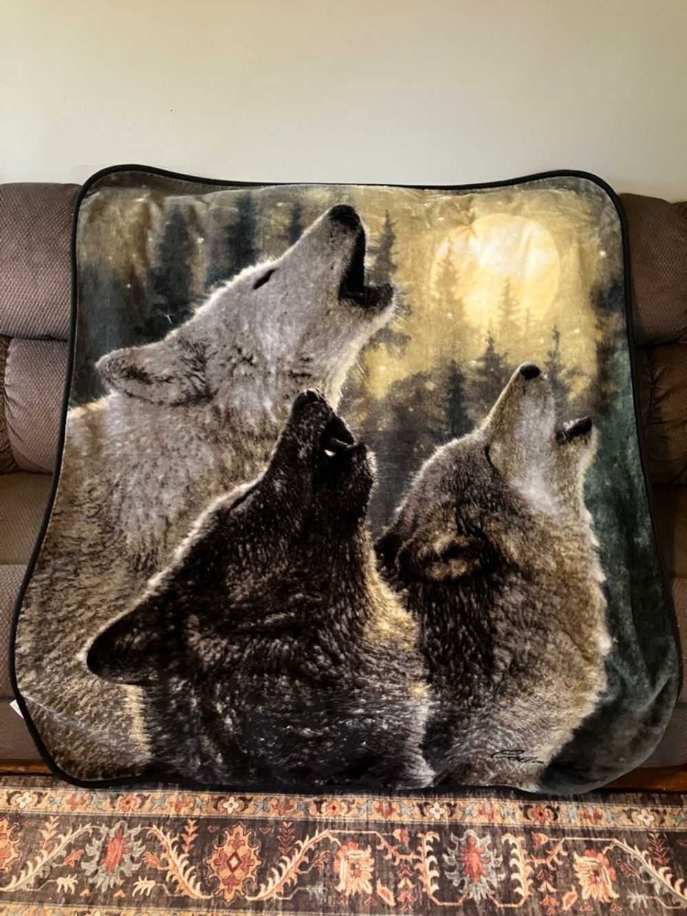 Northwest Howling Wolf Pack Blanket by Collin Bogle